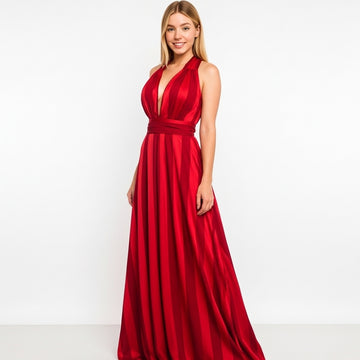 Vestido Rubí Halter Satín Maxi