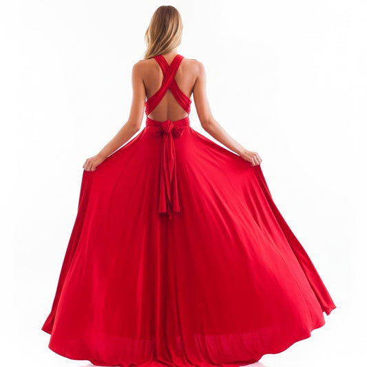 Vestido Halo Carmesí Halter Maxi