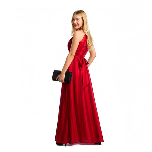 Vestido Rubí Halter Satín Maxi